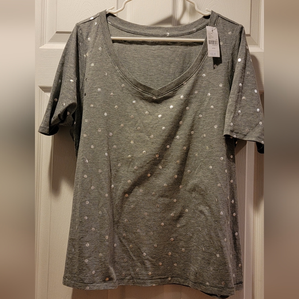 women's T-shirt Lane Bryant brand, size 14/16, Gray with silver polka-dots, NWT